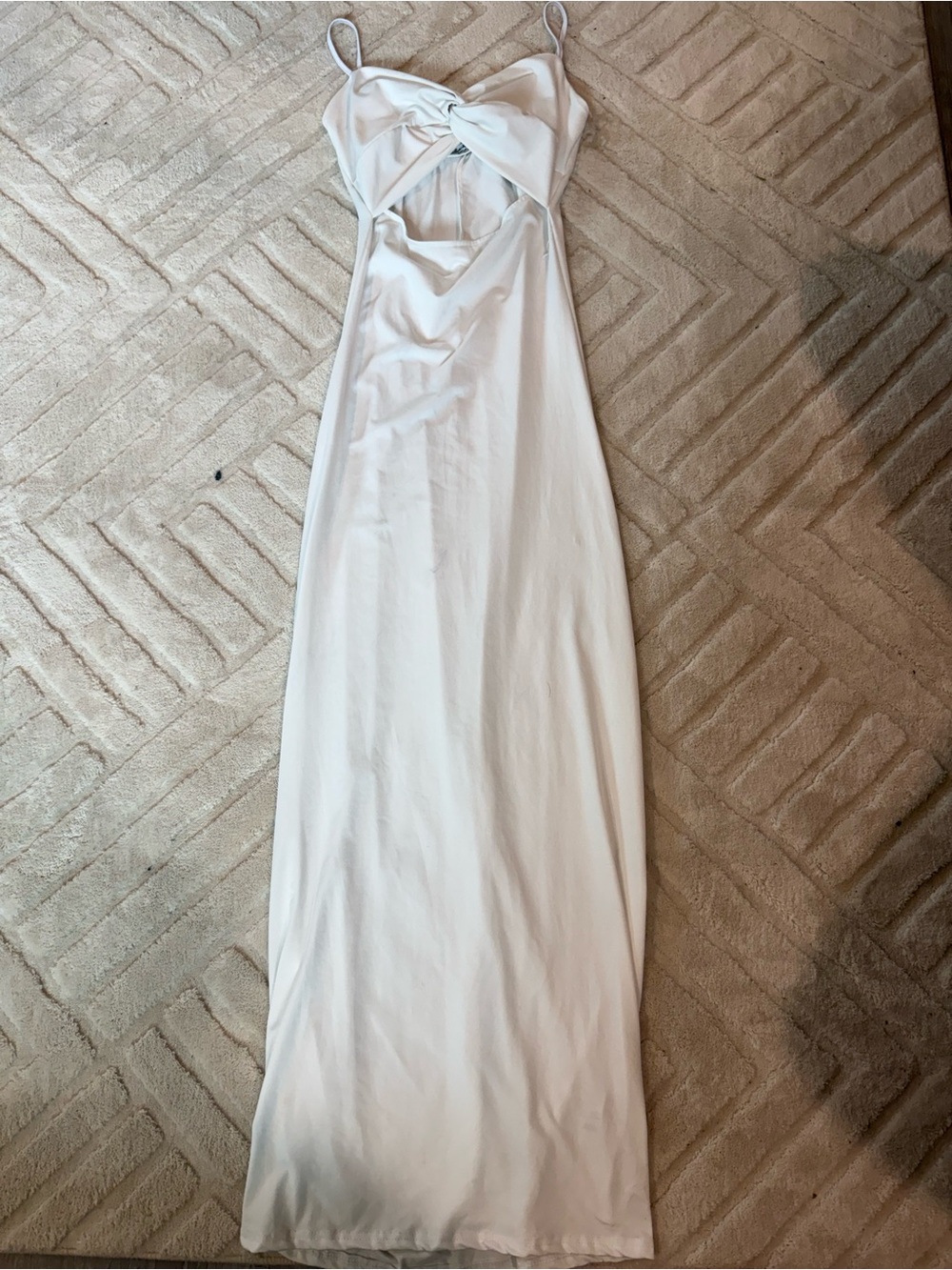 White Twist-Bust Spaghetti Strap Maxi Dress